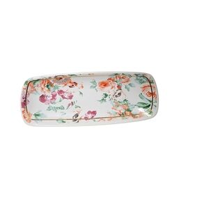 Mara Mi Floral and Gold Trinket Tray, Ceramic Jewelry Dish, 6.25” x 3.25”
